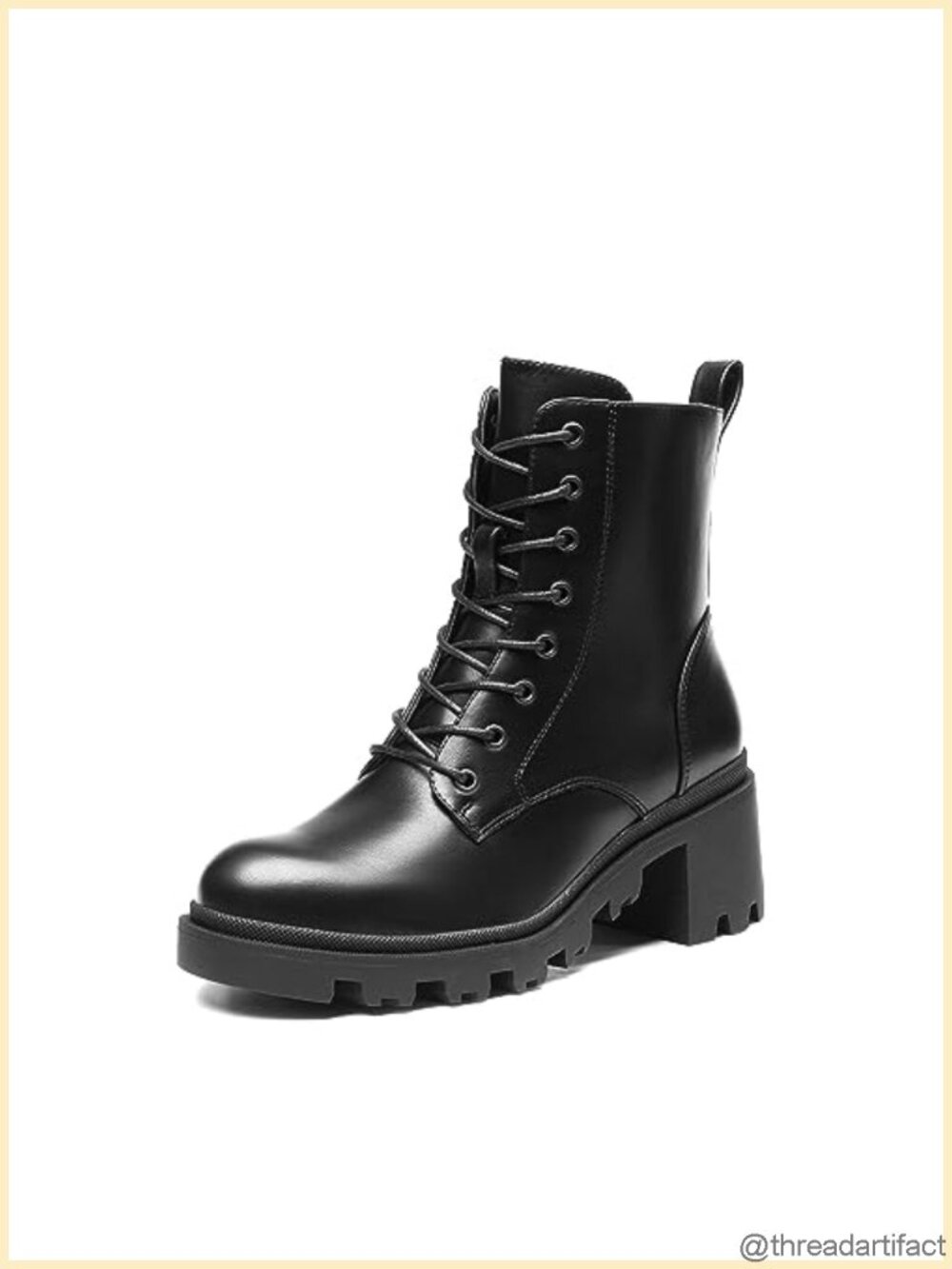 Faux Leather Lace Up Combat Ankle Booties Block Heel
